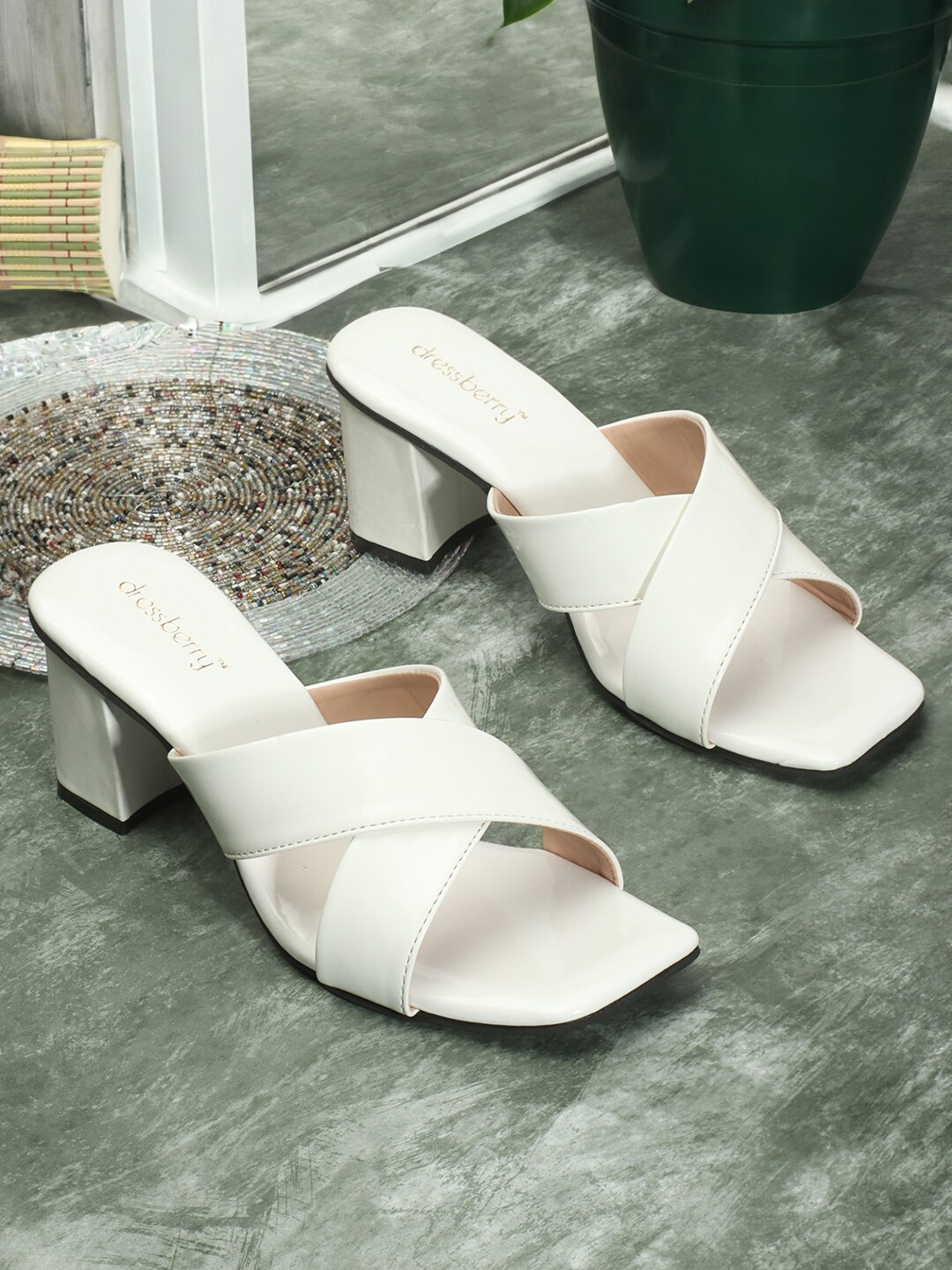 

DressBerry White Open Toe Block Heels
