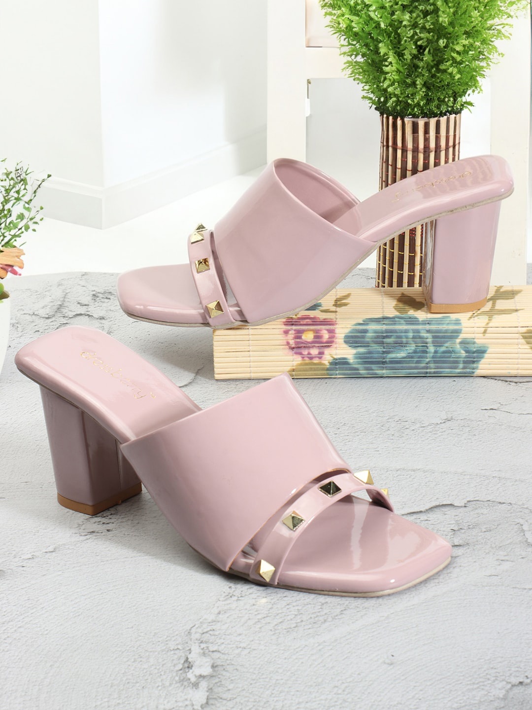 

DressBerry Embellished Open Toe Block Heels, Pink