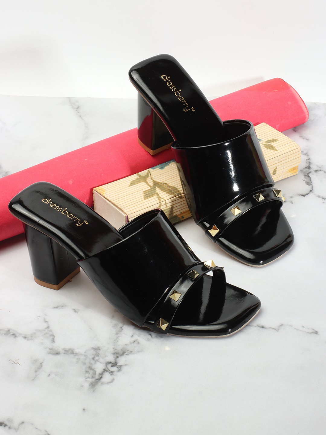 

DressBerry Black Open Toe Block Heels