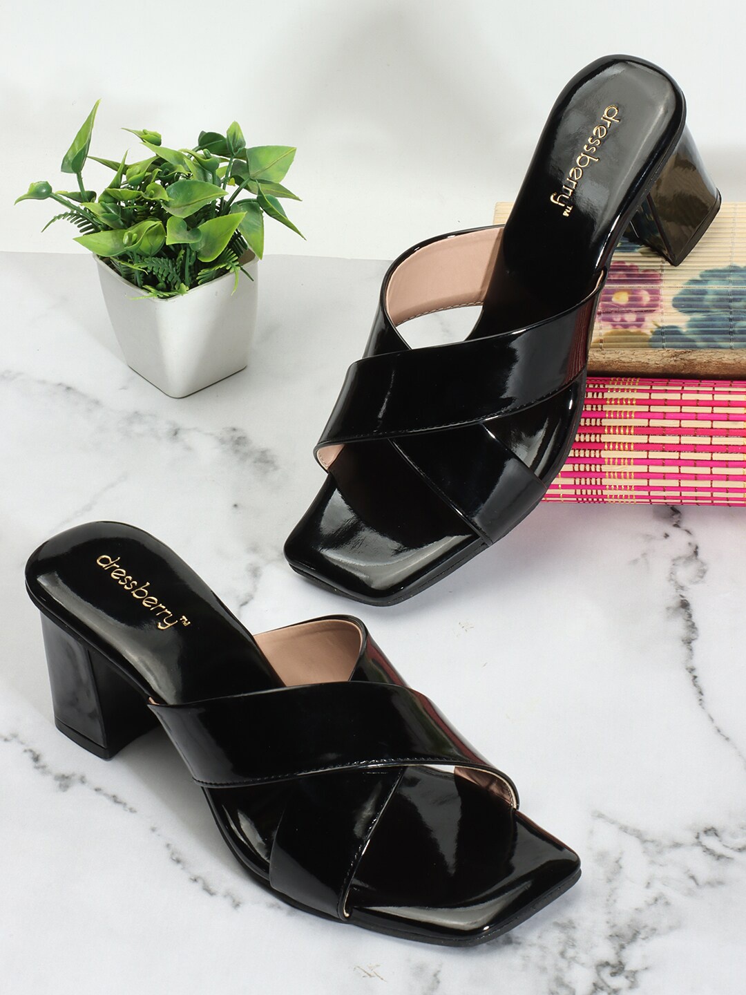 

DressBerry Open Toe Block Heels, Black