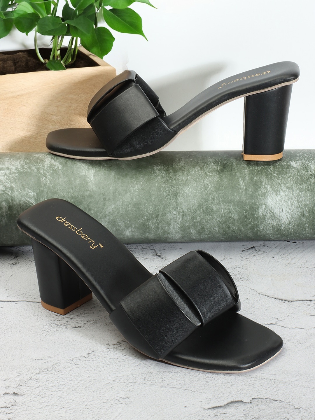 

DressBerry Open Toe Block Heels, Black