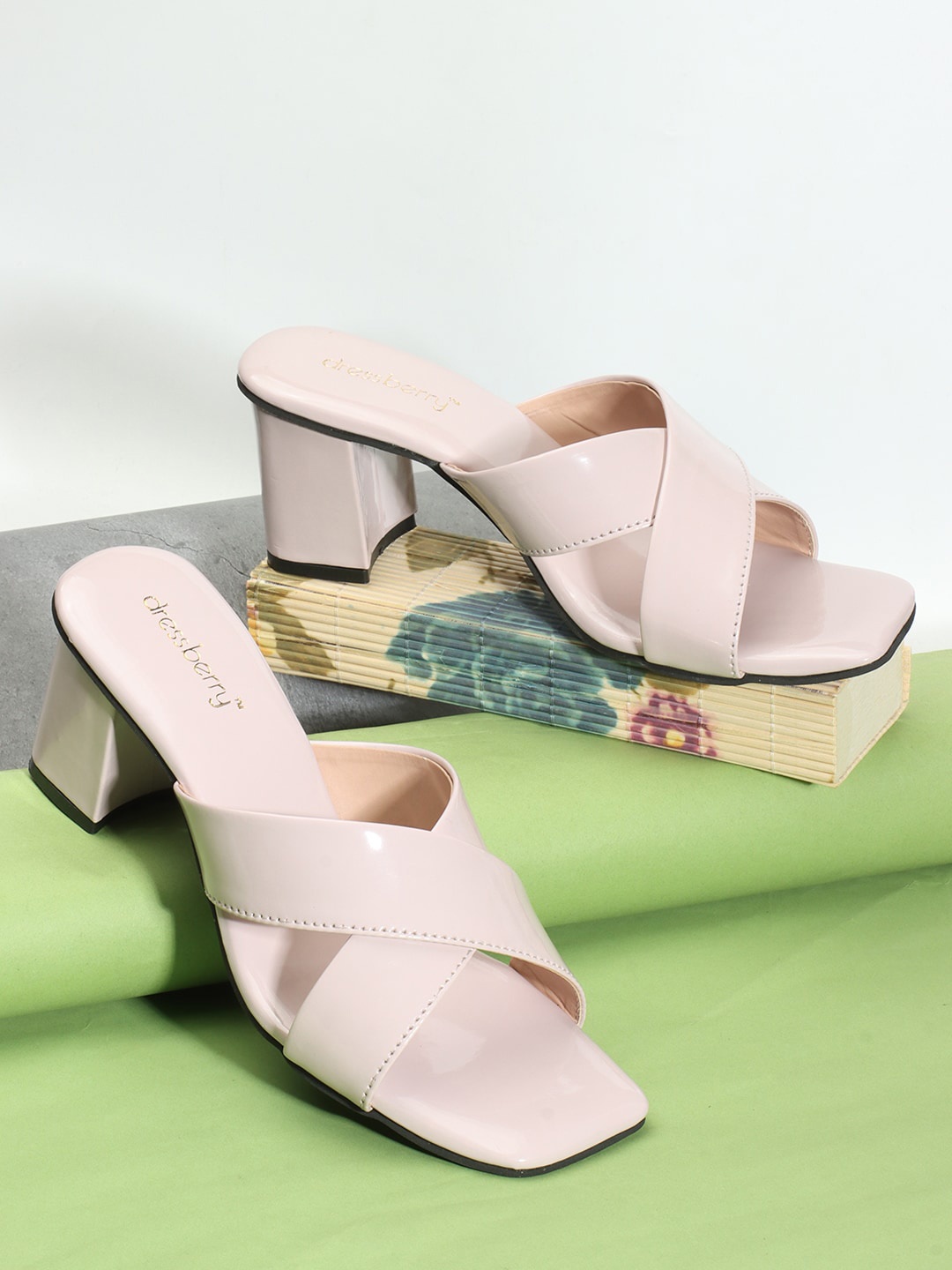 

DressBerry Open Toe Block Heels, Pink