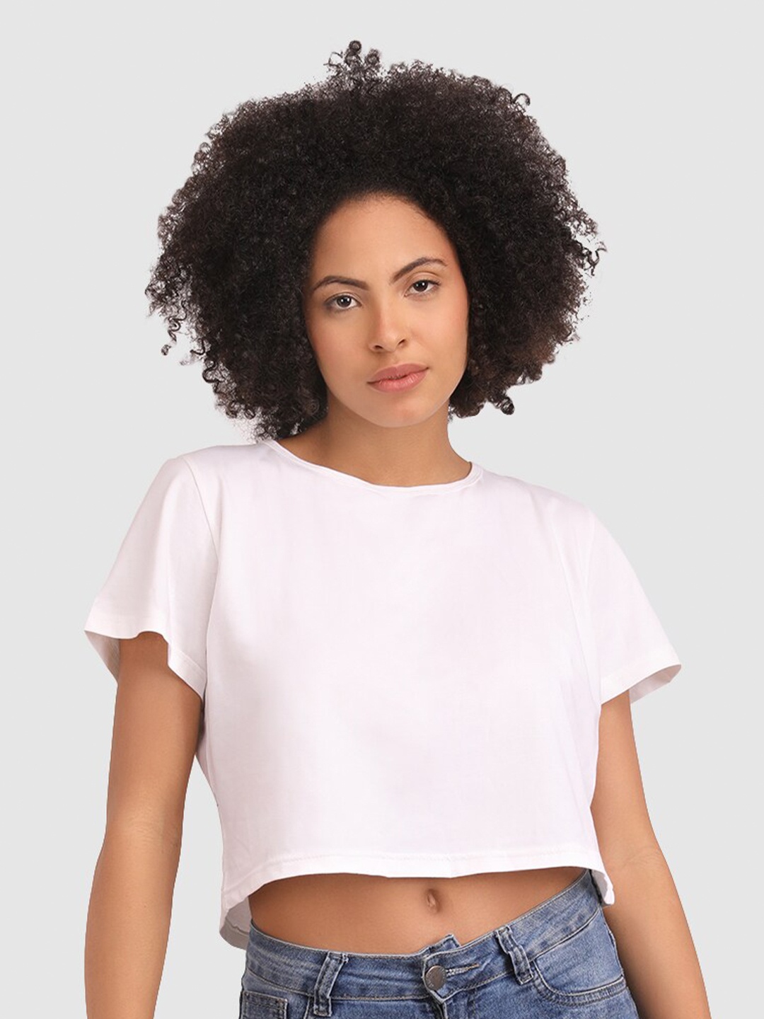 

BAESD Round Neck Cotton Boxy Crop Top, White