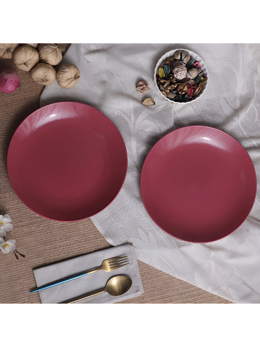 

The Decor Lane Maroon & 2 Pieces Ceramic Plates