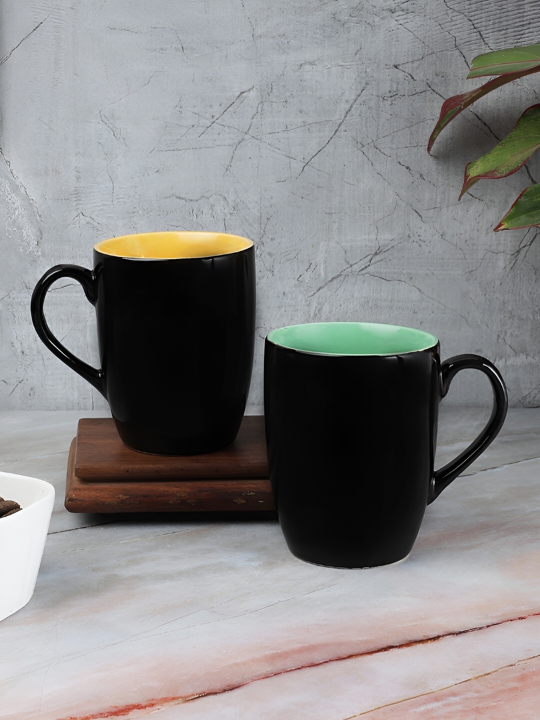 

The Decor Lane Black & Yellow 2 Pieces Glossy Finished Ceramic Mugs 320 ml Each