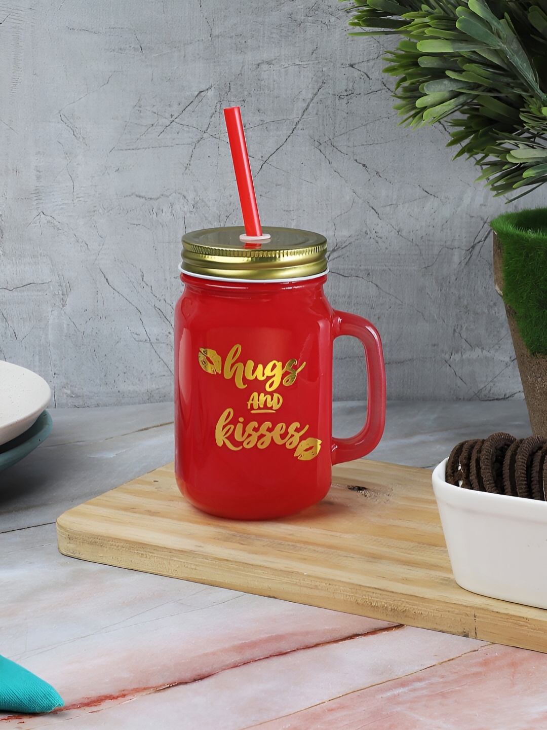 

The Decor Lane Red Glass Jar With Lid