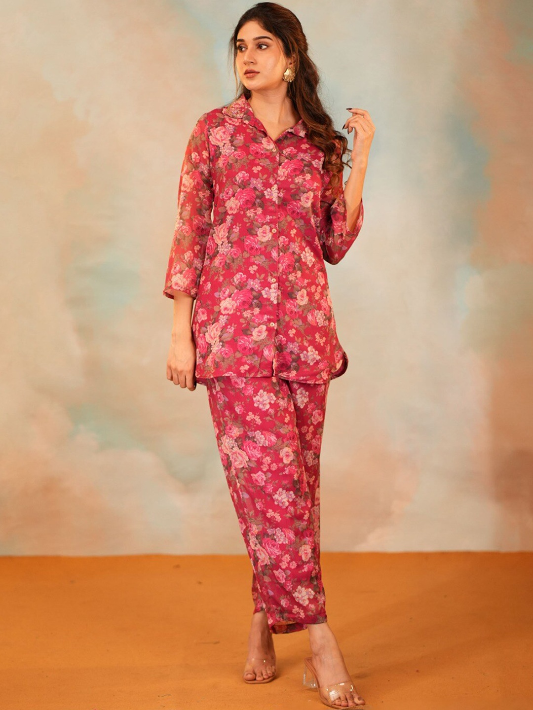 

Vinya Printed Tunic With Trousers Co-Ords, Pink