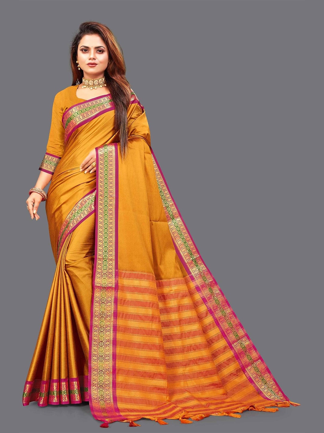 

SILKWEAR Woven Design Zari Silk Cotton Mysore Silk Saree, Orange