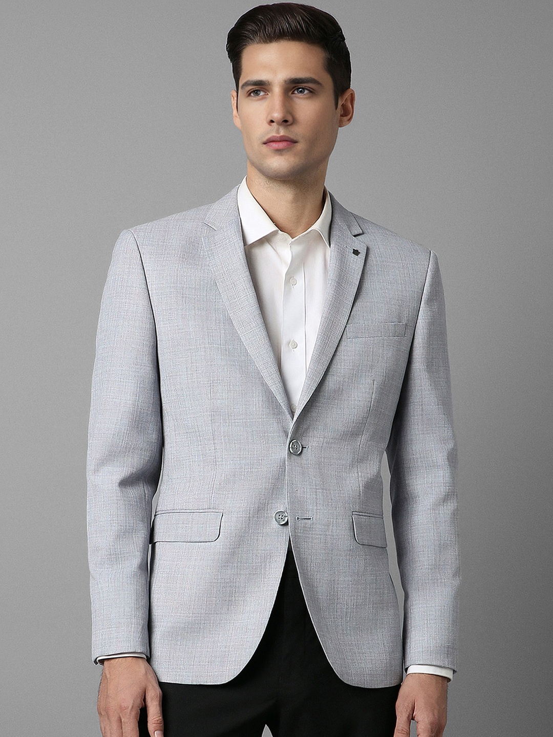 

Louis Philippe Slim-Fit Notched Lapel Long Sleeves Single Breasted Blazer, Grey