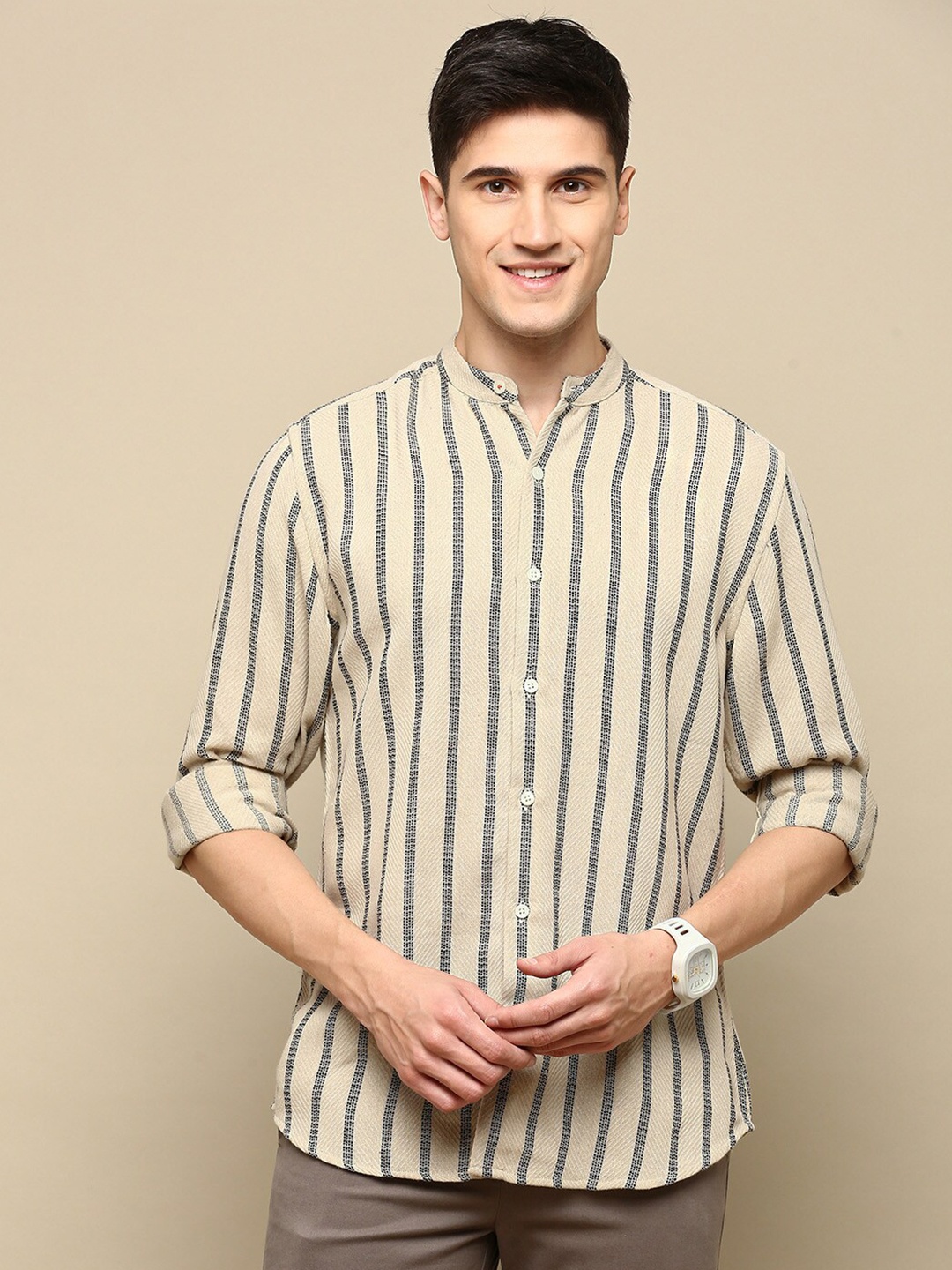 

INVICTUS Sport Slim Fit Striped Cotton Casual Shirt, Beige