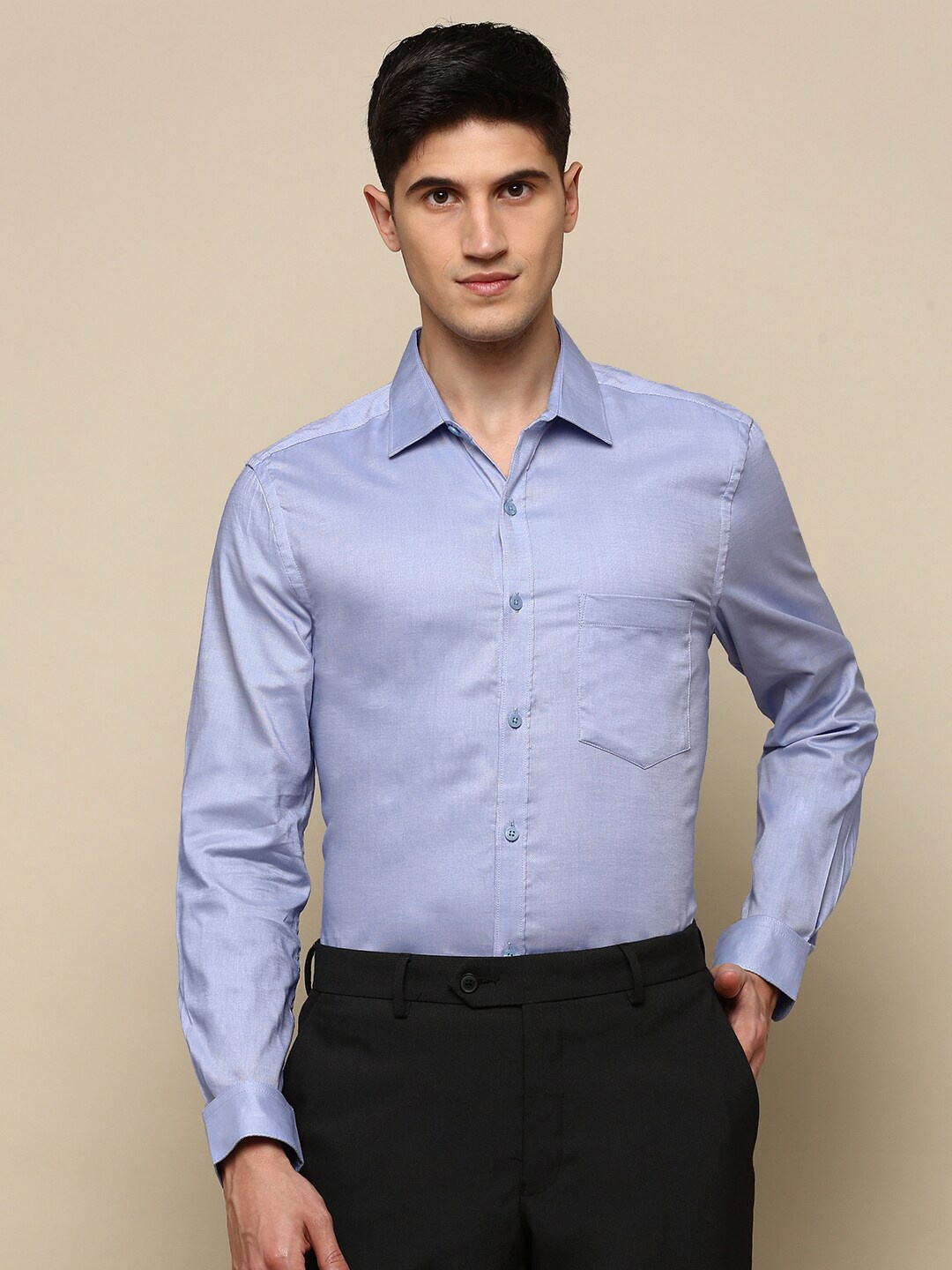

INVICTUS Spread Collar Standard Slim Fit Cotton Opaque Formal Shirt, Blue