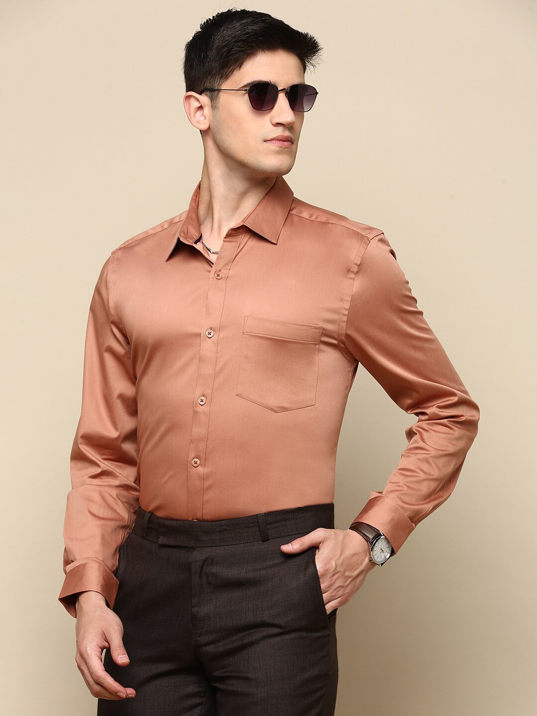 

INVICTUS Standard Slim Fit Cotton Formal Shirt, Copper