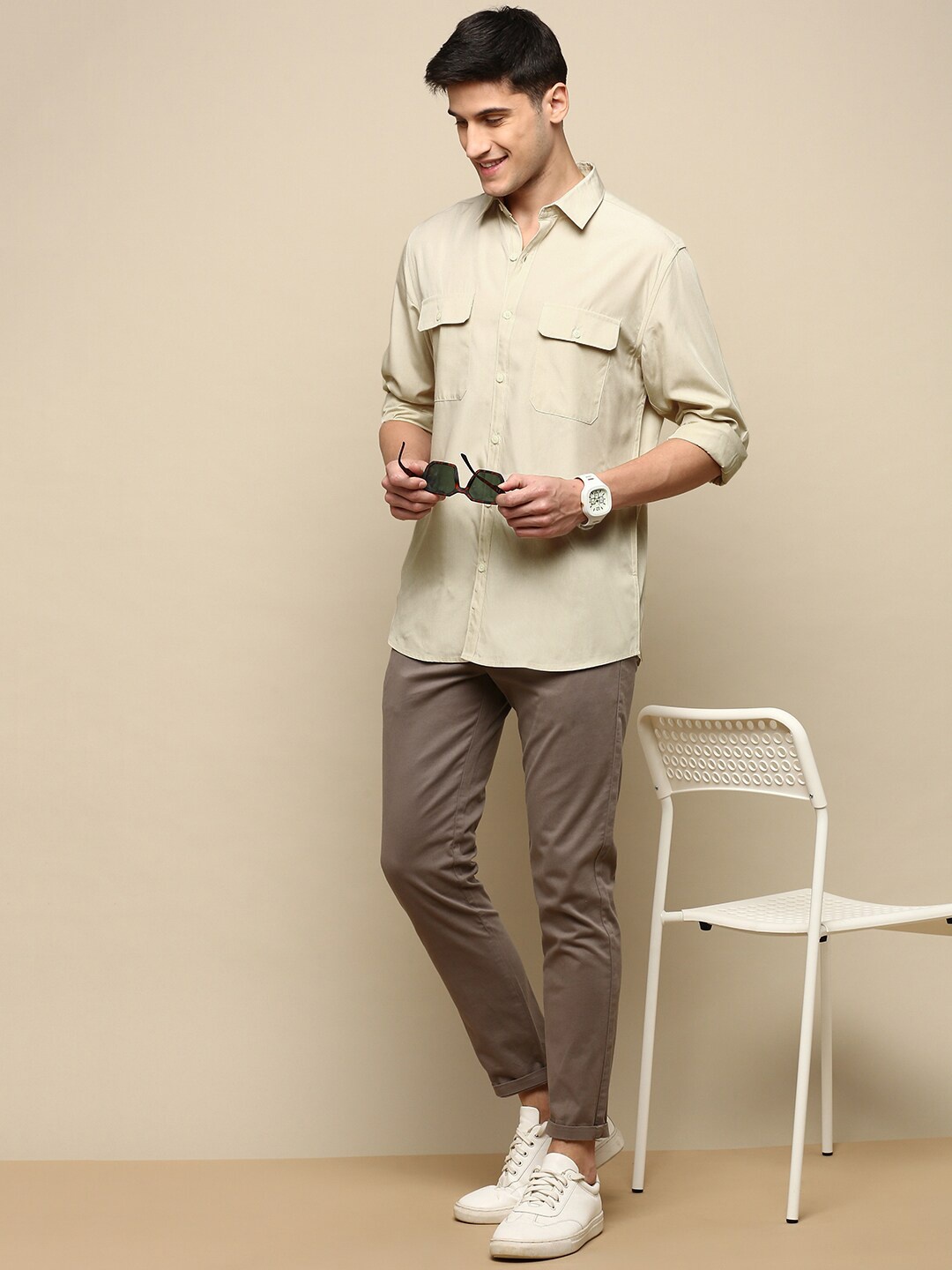 

INVICTUS Sport Slim Fit Cotton Casual Shirt, Cream