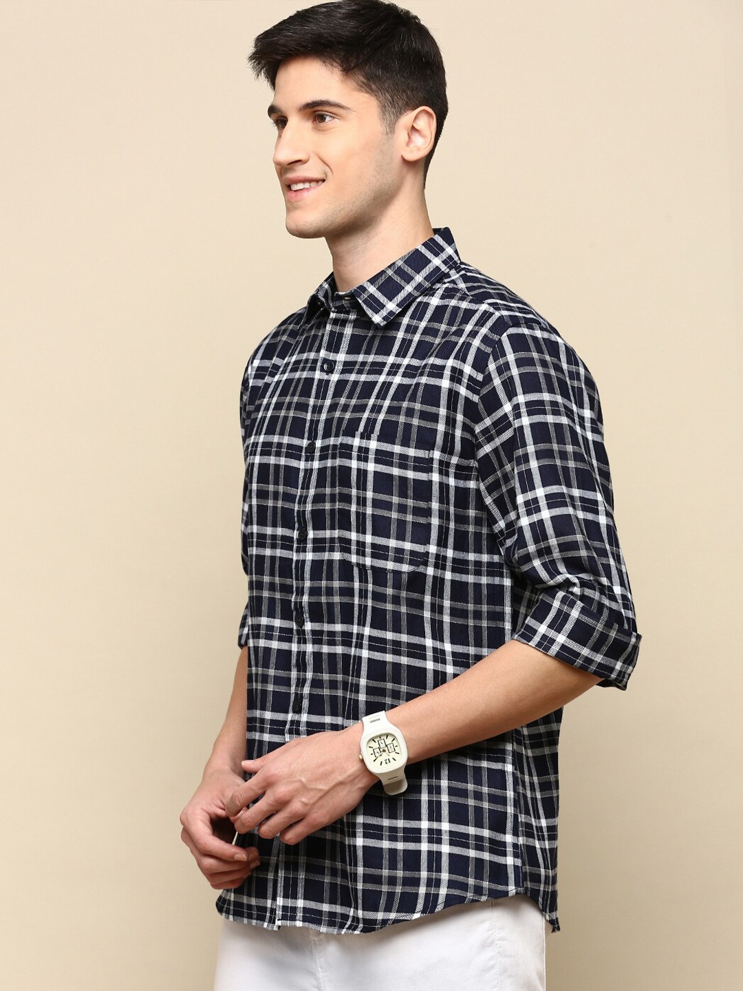 

INVICTUS Sport Slim Fit Checked Cotton Casual Shirt, Navy blue