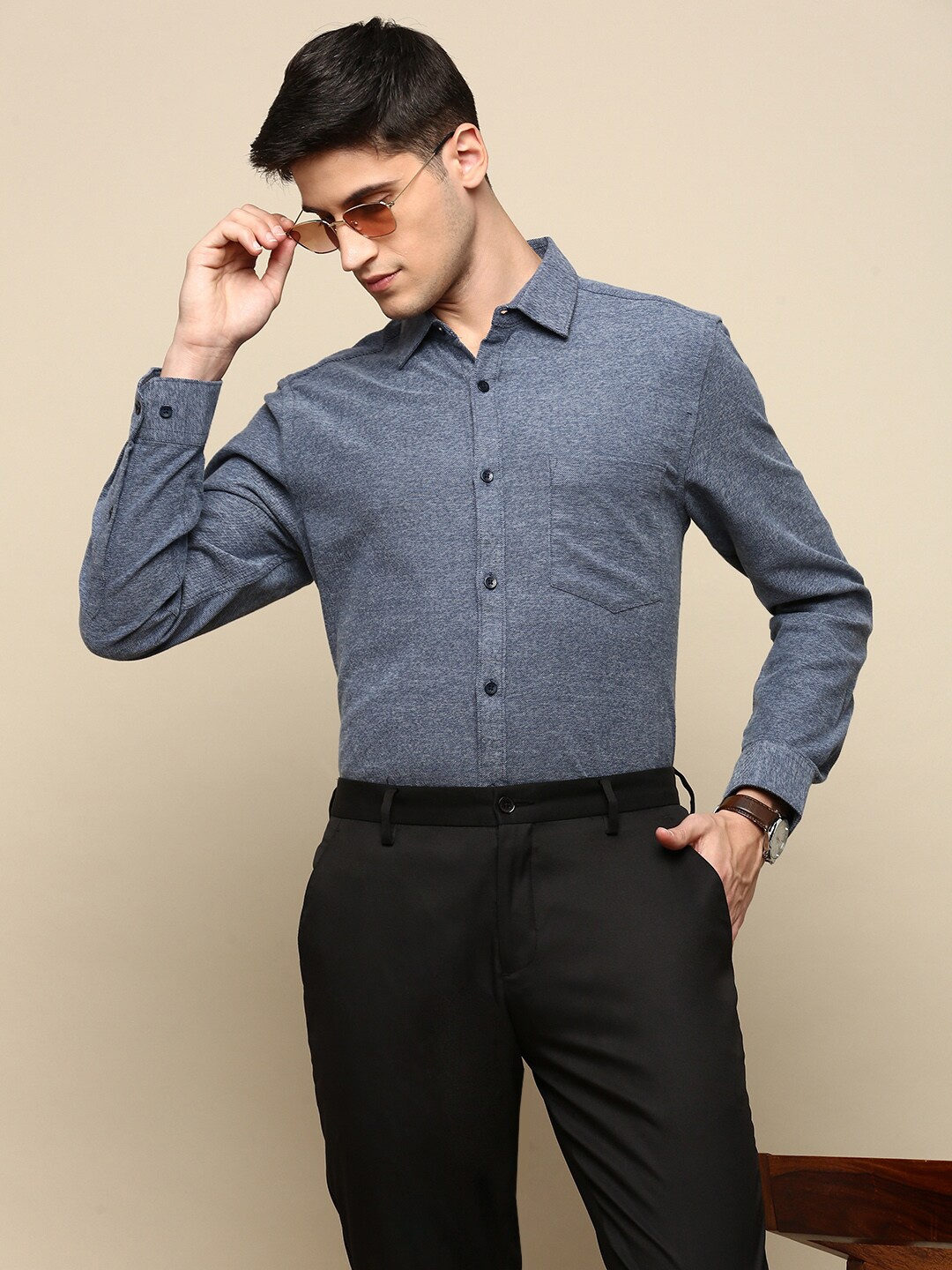 

INVICTUS Standard Slim Fit Cotton Formal Shirt, Blue