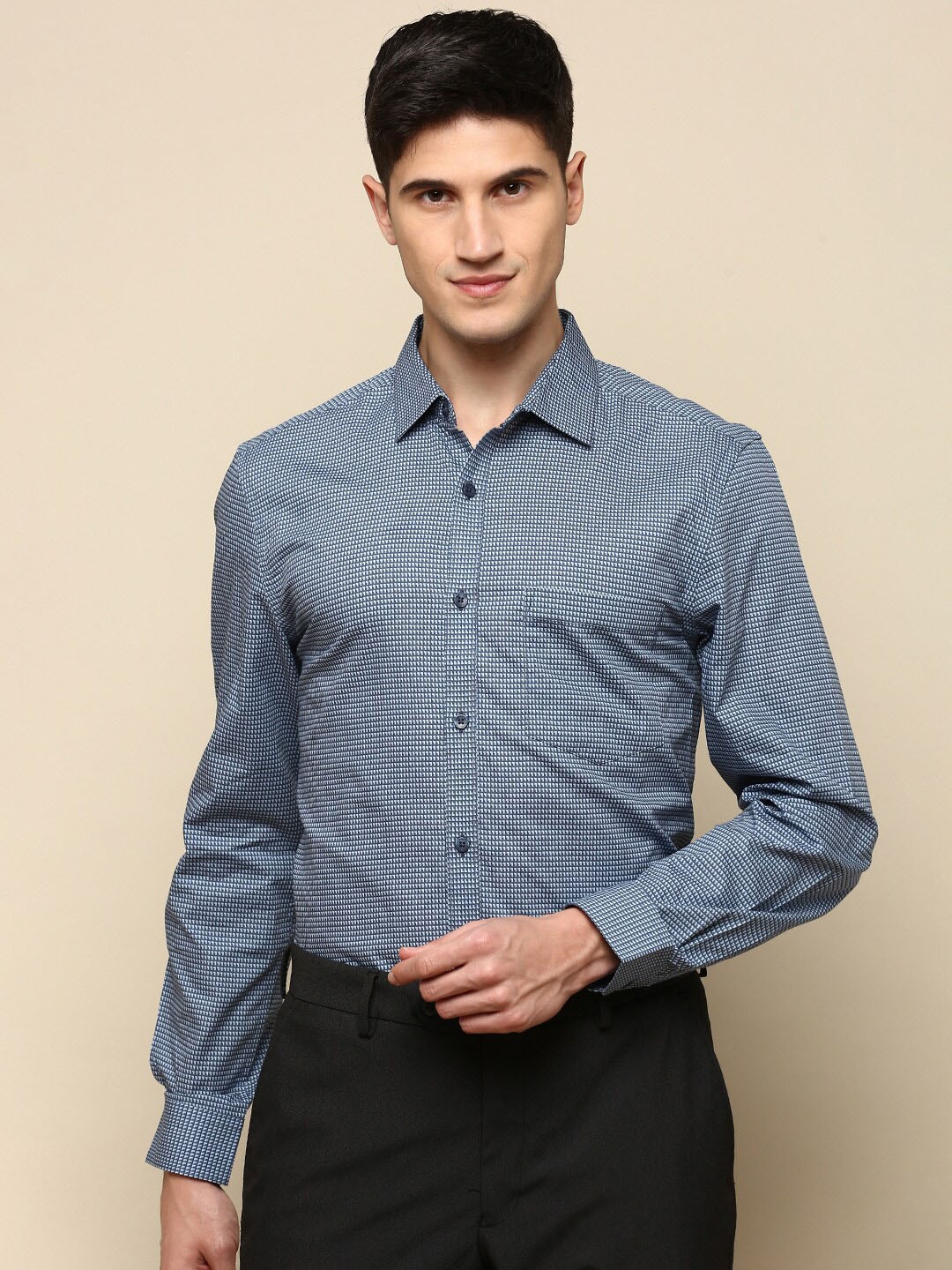 

INVICTUS Standard Slim Fit Printed Cotton Formal Shirt, Blue