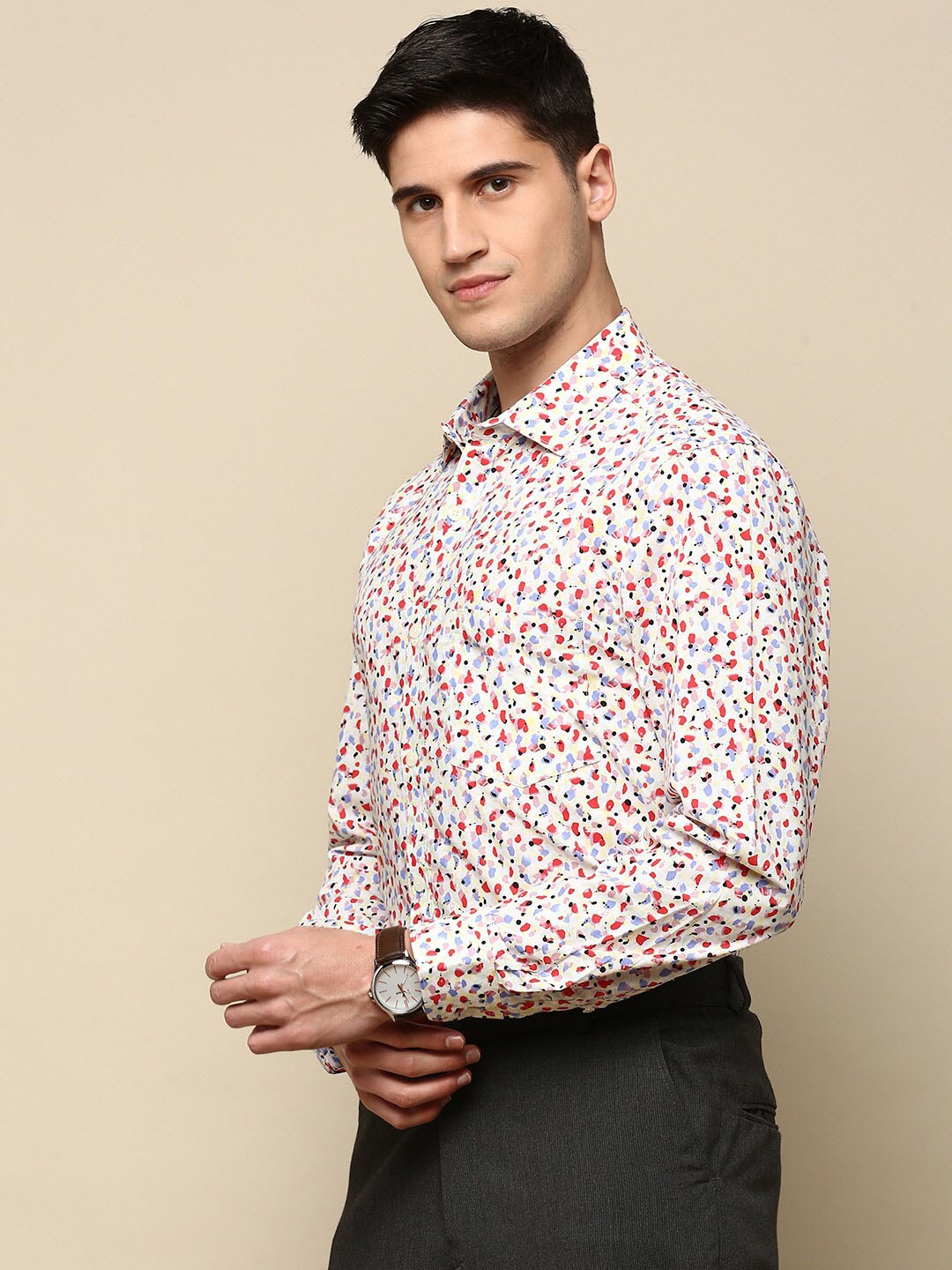 

INVICTUS Standard Slim Fit Printed Cotton Formal Shirt, White