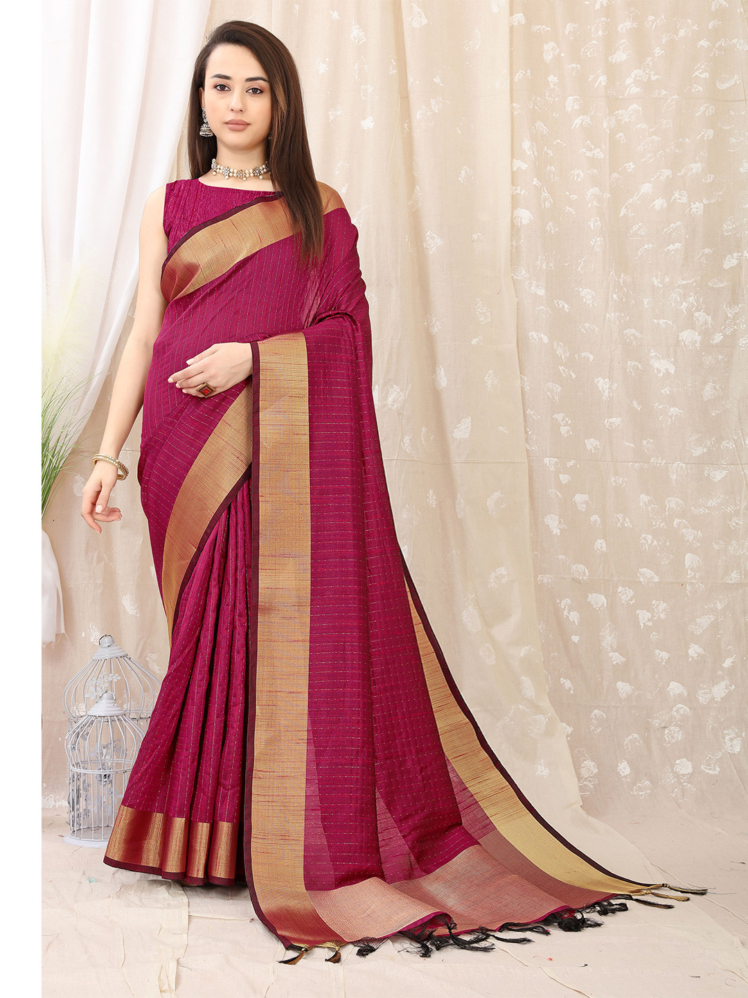 

DIVASTRI Raw Silk Banarasi Zari Saree, Pink