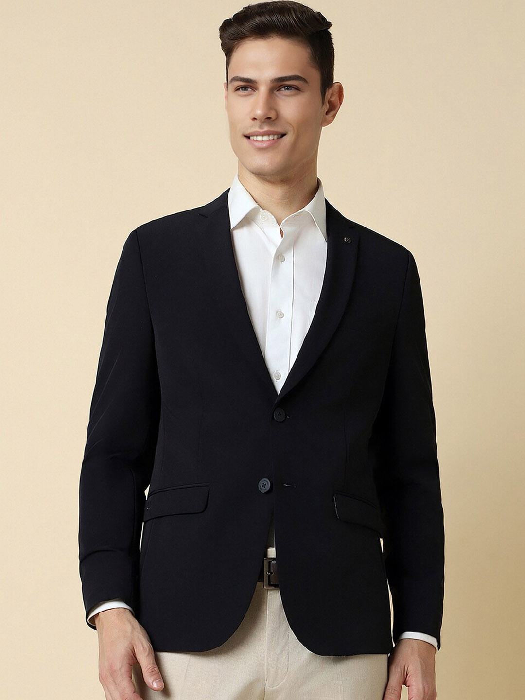 

Allen Solly Slim-Fit Notched Lapel Single Breasted Blazer, Black