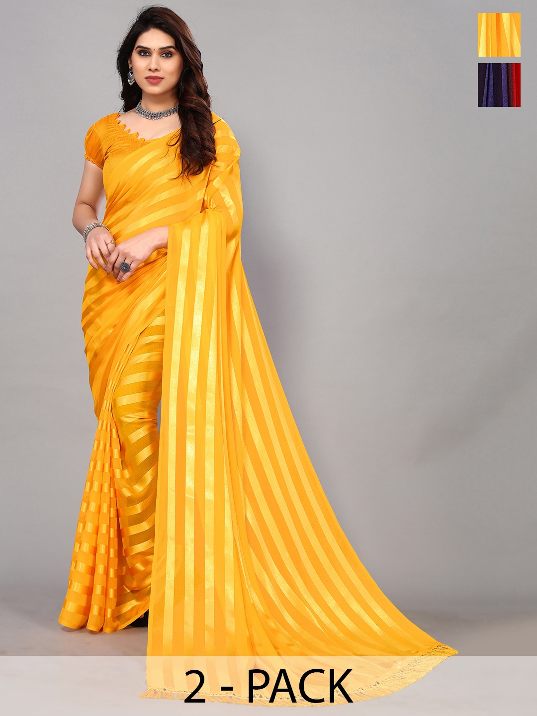 

ANAND SAREES Striped Satin Saree, Yellow