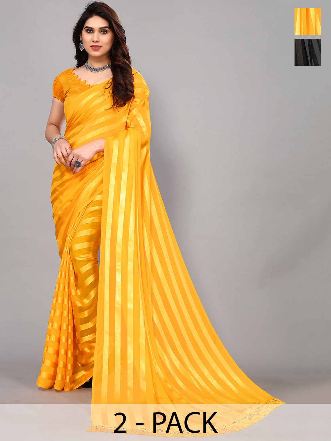 

ANAND SAREES Striped Satin Saree, Black
