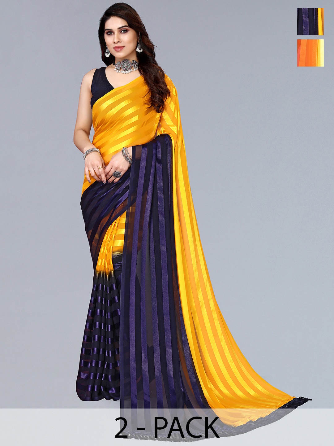 

ANAND SAREES Striped Satin Saree, Purple