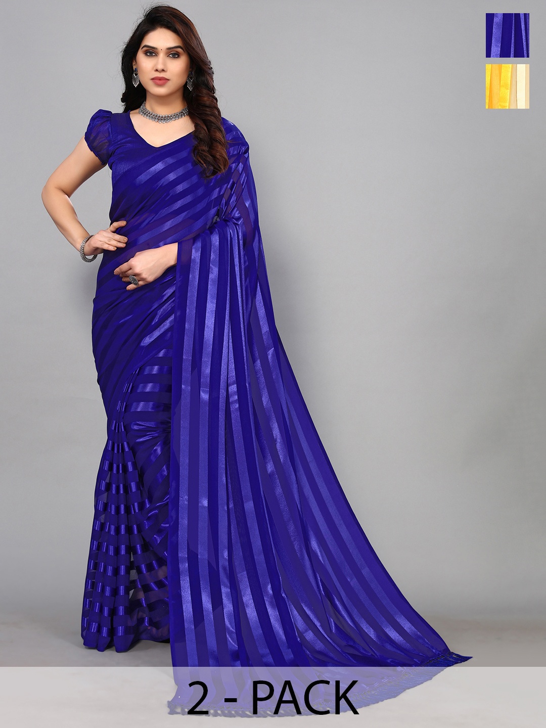 

ANAND SAREES Striped Satin Saree, Beige