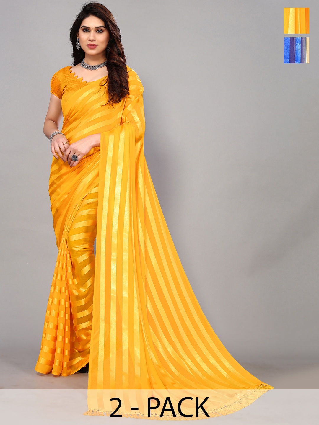 

ANAND SAREES Striped Satin Saree, Blue
