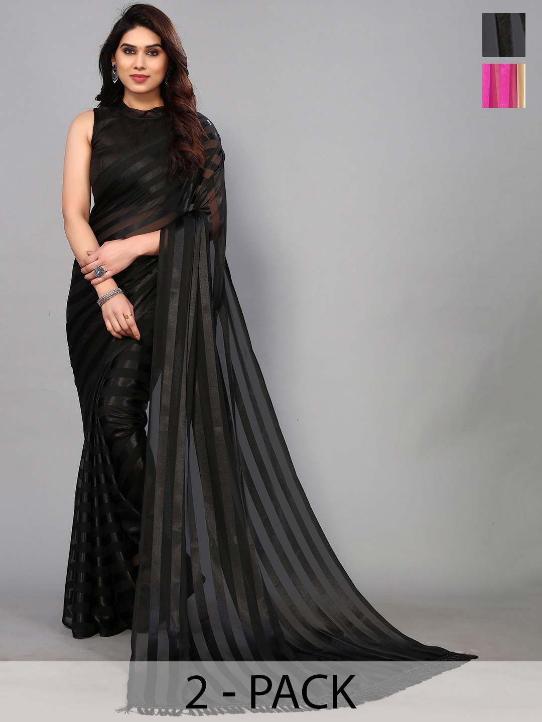 

ANAND SAREES Striped Satin Saree, Purple