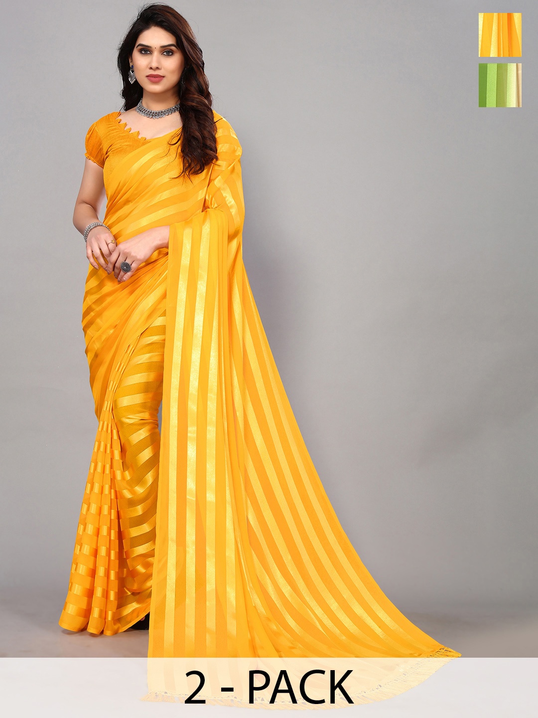 

ANAND SAREES Striped Satin Saree, Yellow