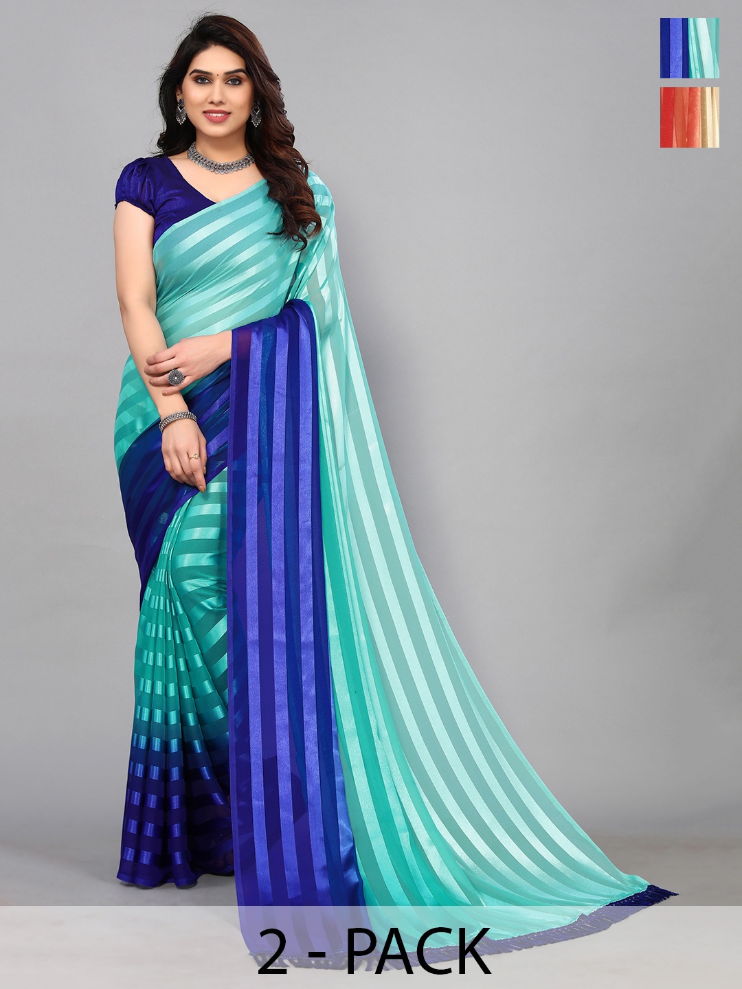 

ANAND SAREES Striped Satin Saree, Beige