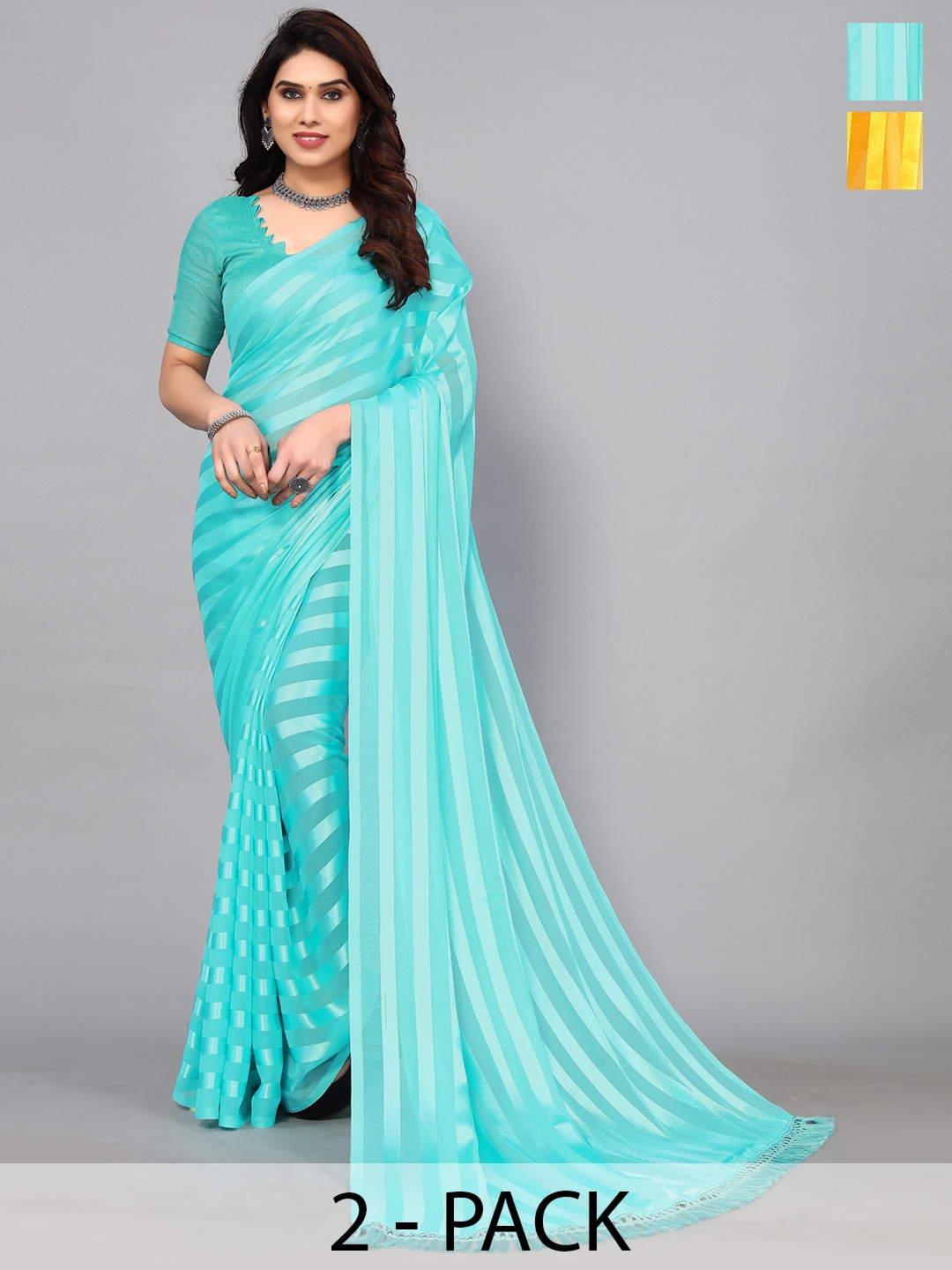 

ANAND SAREES Striped Satin Saree, Blue
