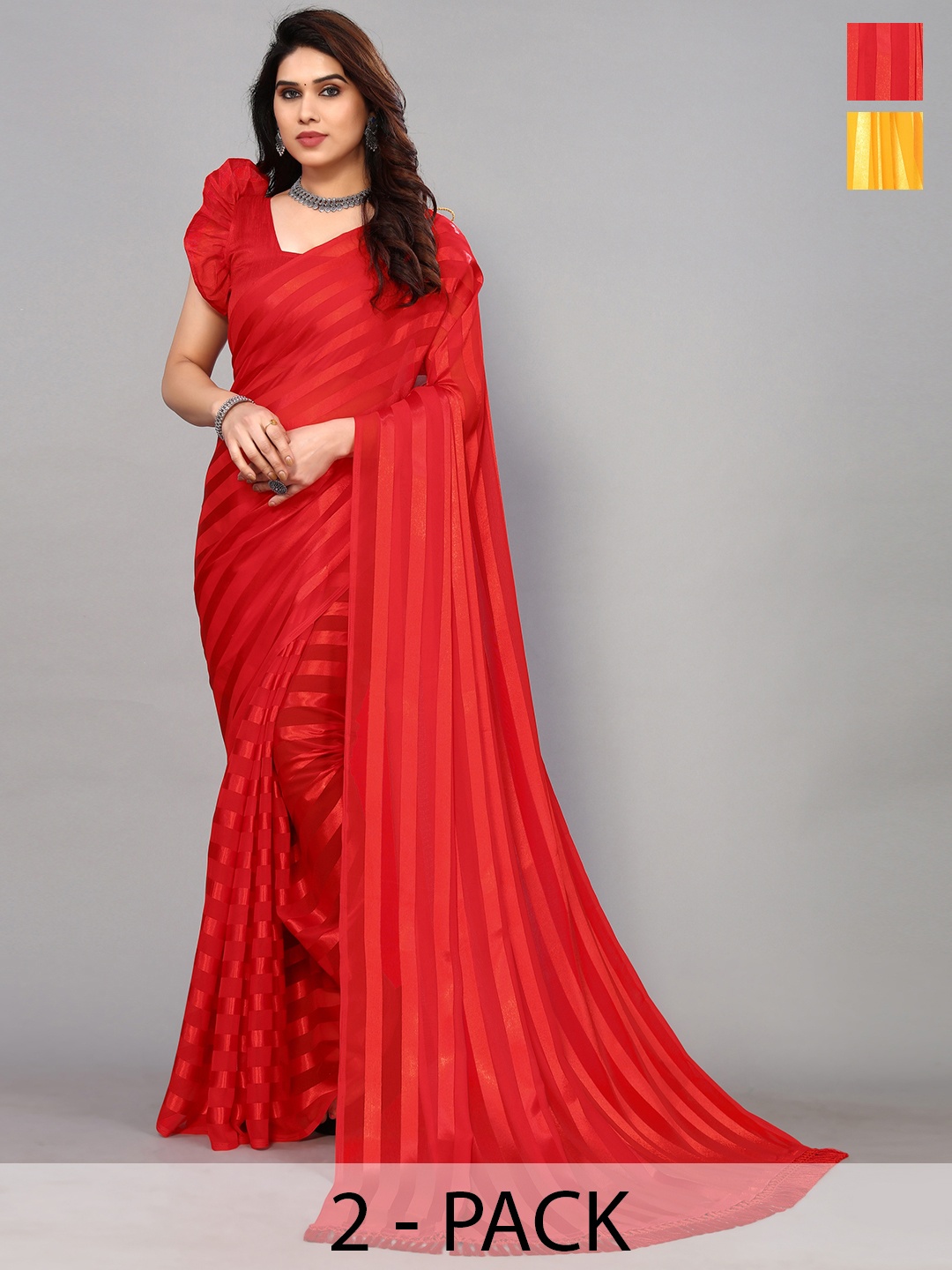 

ANAND SAREES Striped Satin Saree, Yellow