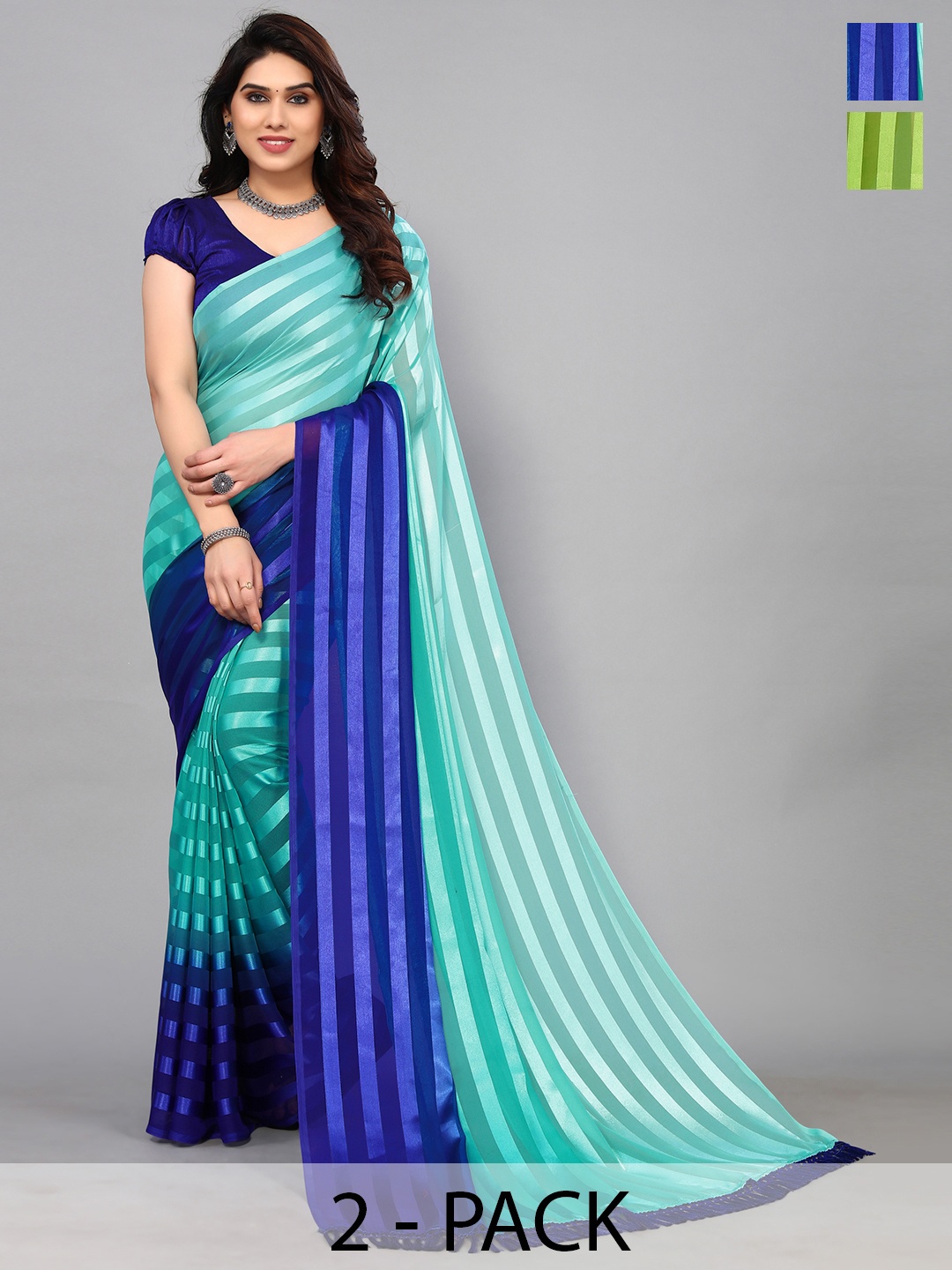 

ANAND SAREES Striped Satin Saree, Beige