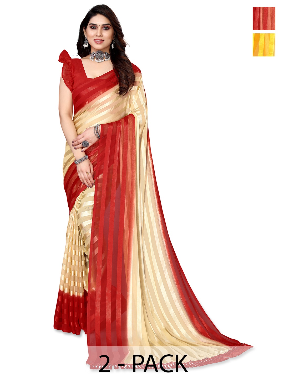 

ANAND SAREES Striped Satin Saree, Yellow