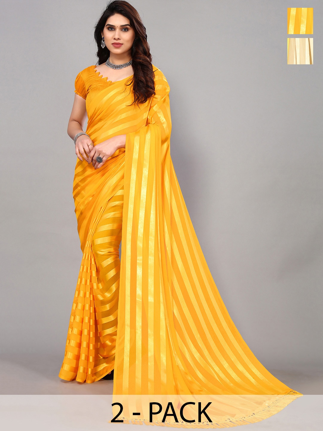 

ANAND SAREES Striped Satin Saree, Yellow