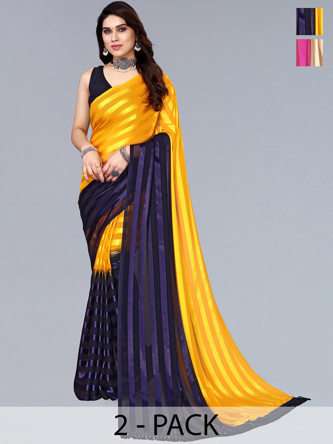

ANAND SAREES Striped Satin Saree, Blue