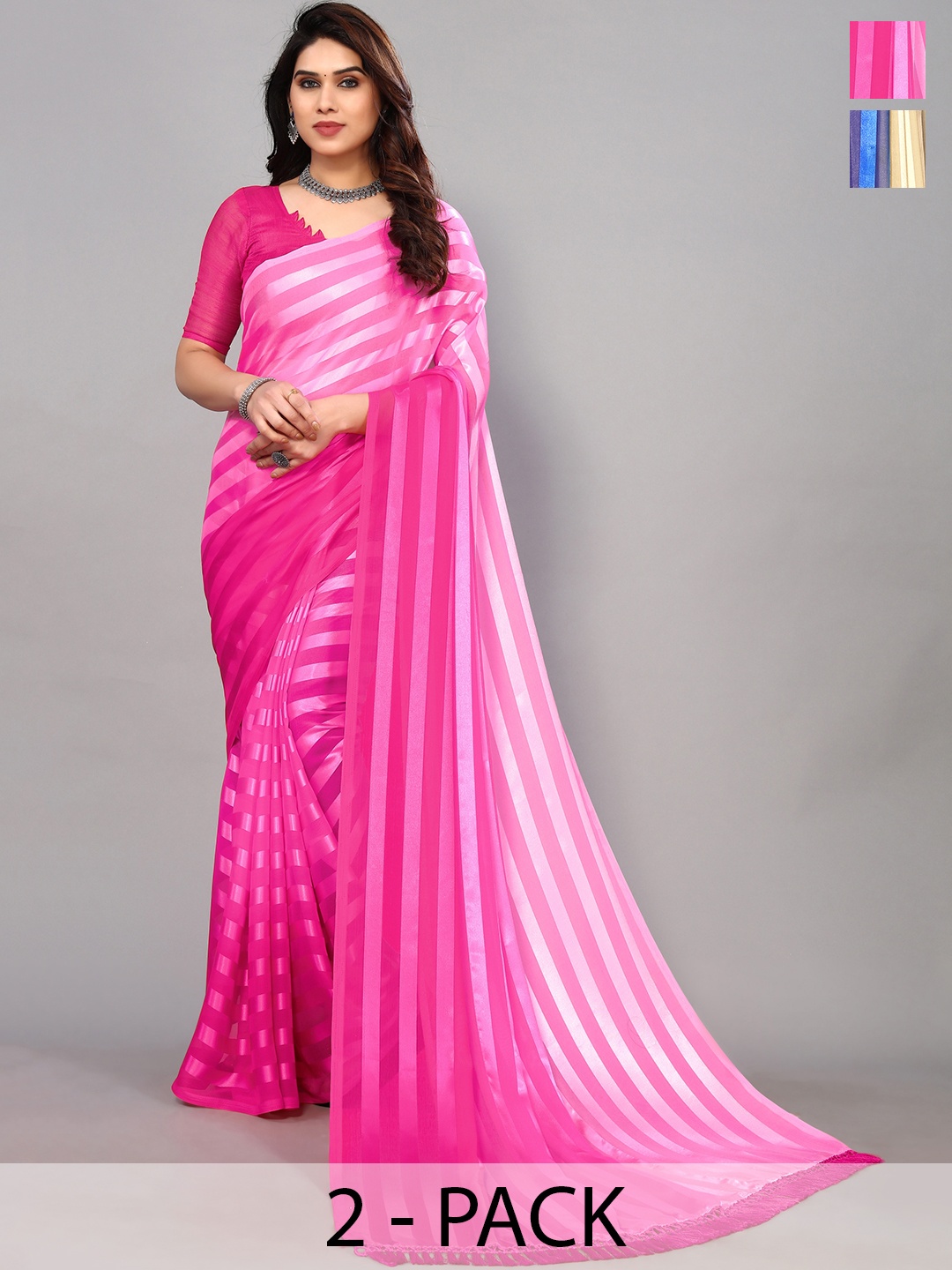 

ANAND SAREES Striped Satin Saree, Beige