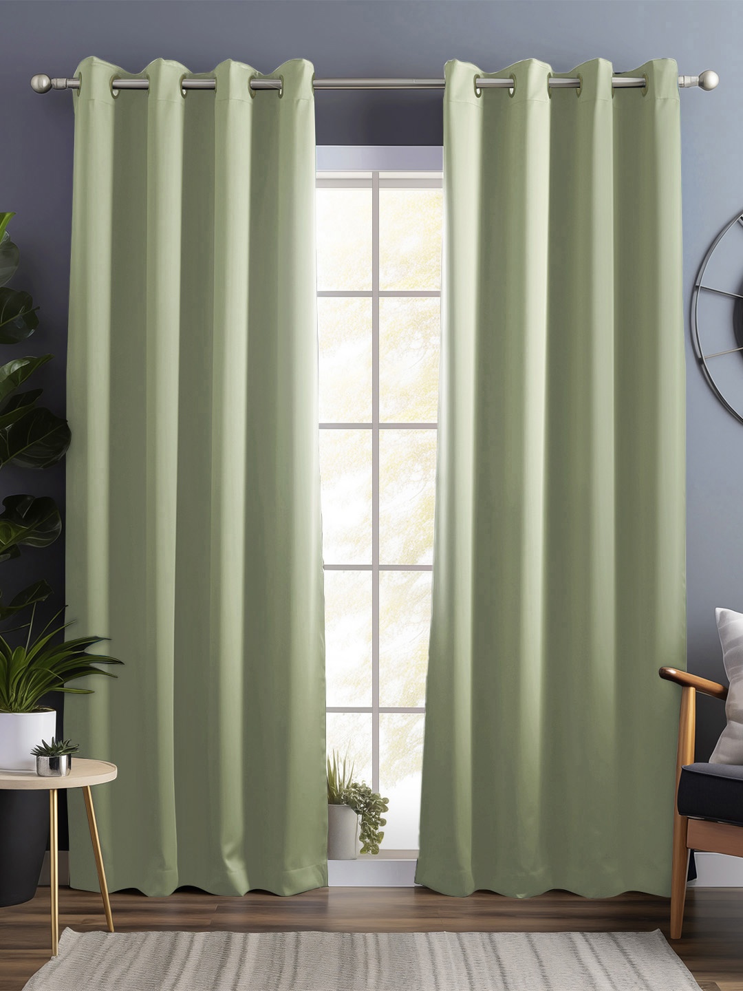 

Bedspun Green 2 Pieces Black Out Long Door Curtain