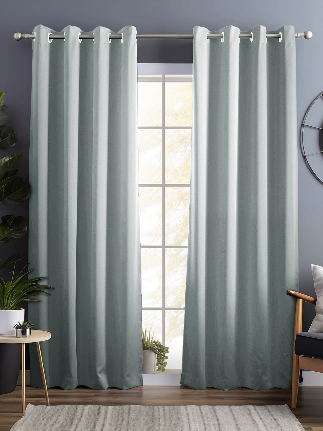 

Bedspun Grey 2 Pieces Black Out Long Door Curtain