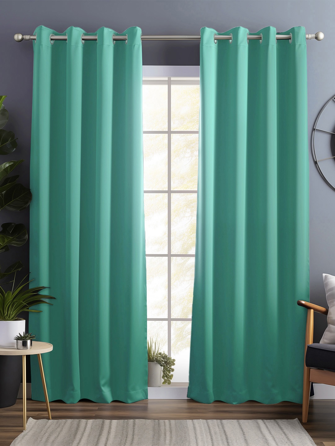 

Bedspun Lime Green 2 Pieces Black Out Long Door Curtains