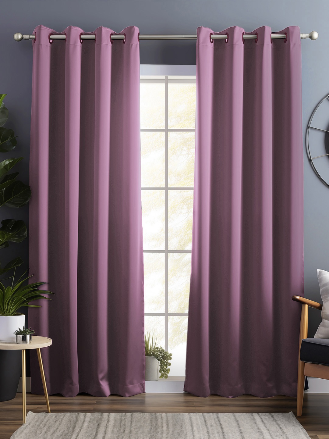 

Bedspun Burgundy 2 Pieces Black Out Long Door Curtains