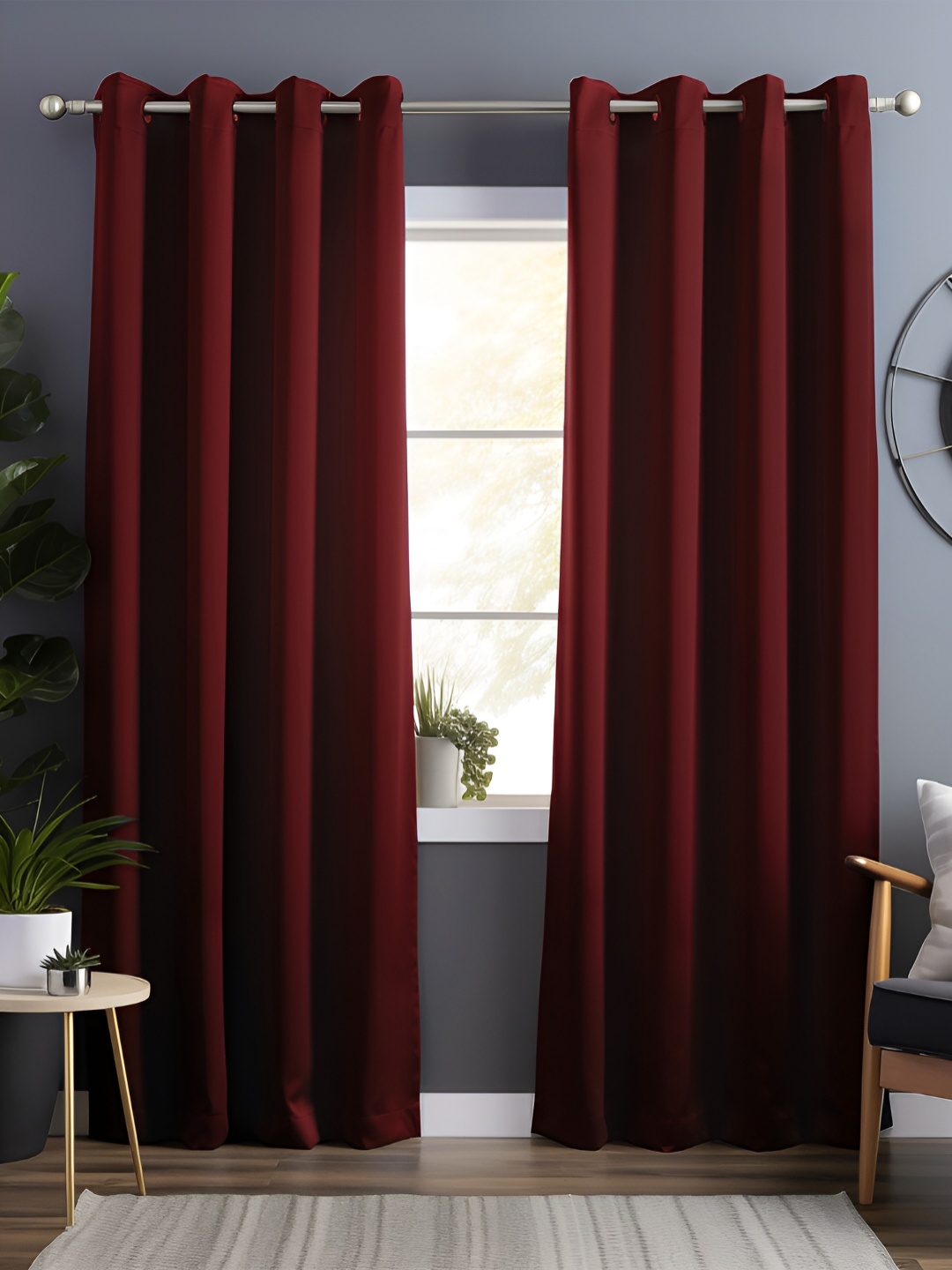 

Bedspun Maroon 2 Pieces Black Out Long Door Curtain