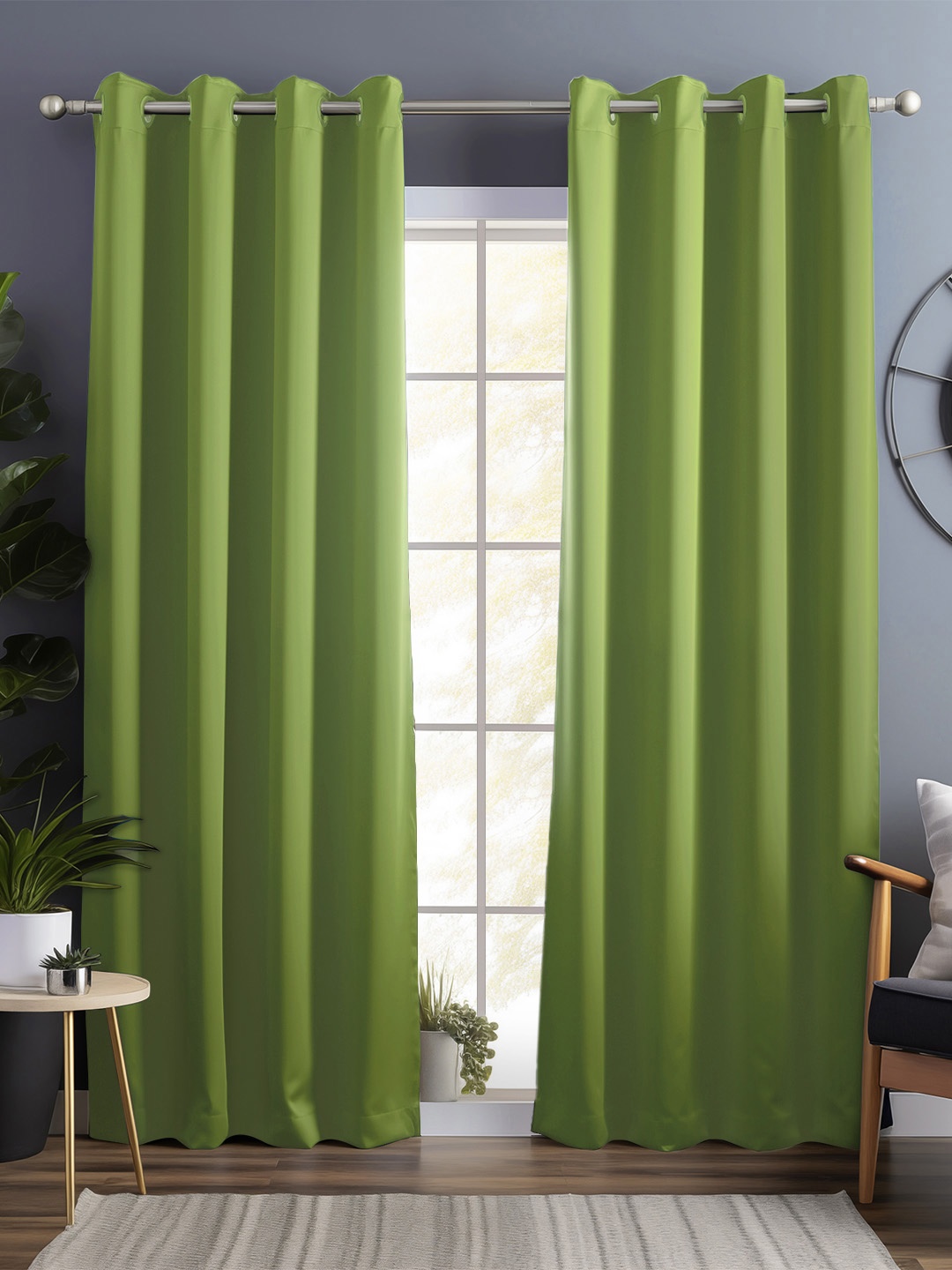 

Bedspun Green 2 Pieces Black Out Long Door Curtains