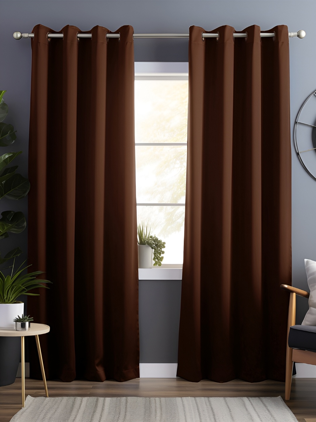

Bedspun Brown 2 Pieces Black Out Long Door Curtain