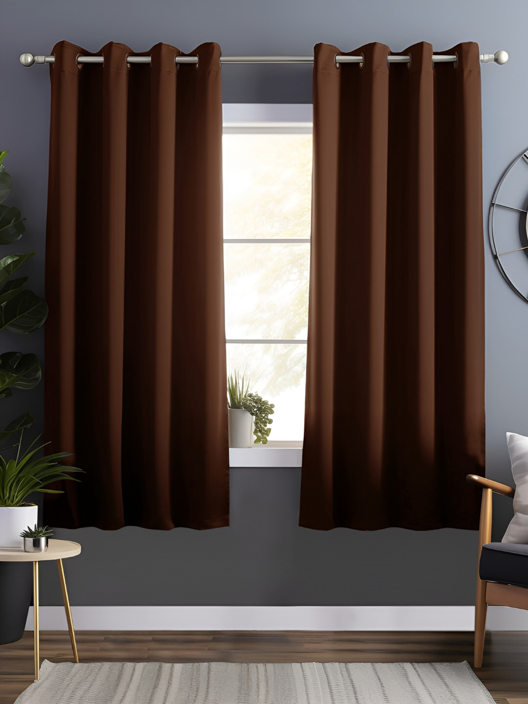 

Bedspun Brown 2 Pieces Black Out Window Curtain
