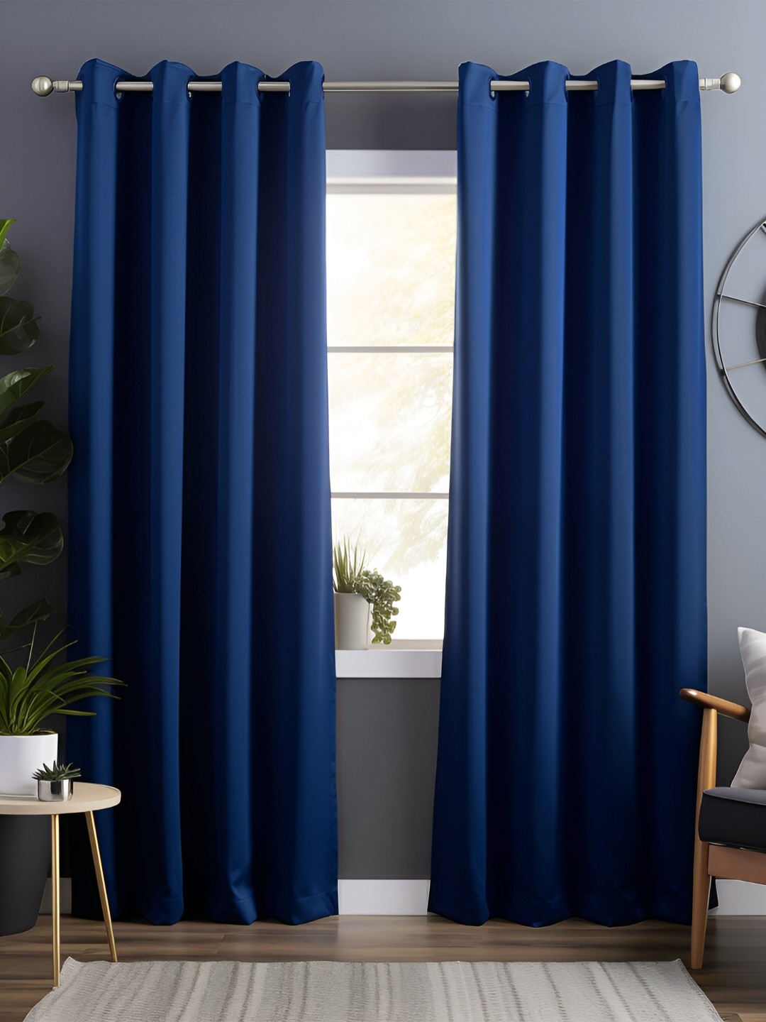

Bedspun Navy Blue 2 Pieces Black Out Long Door Curtain
