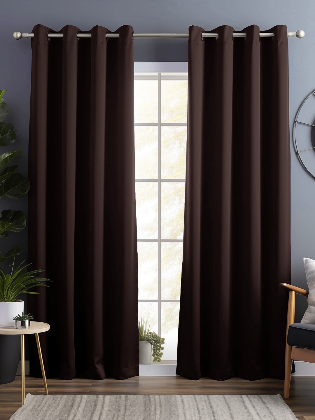 

Bedspun Coffee Brown 2 Pieces Black Out Long Door Curtain