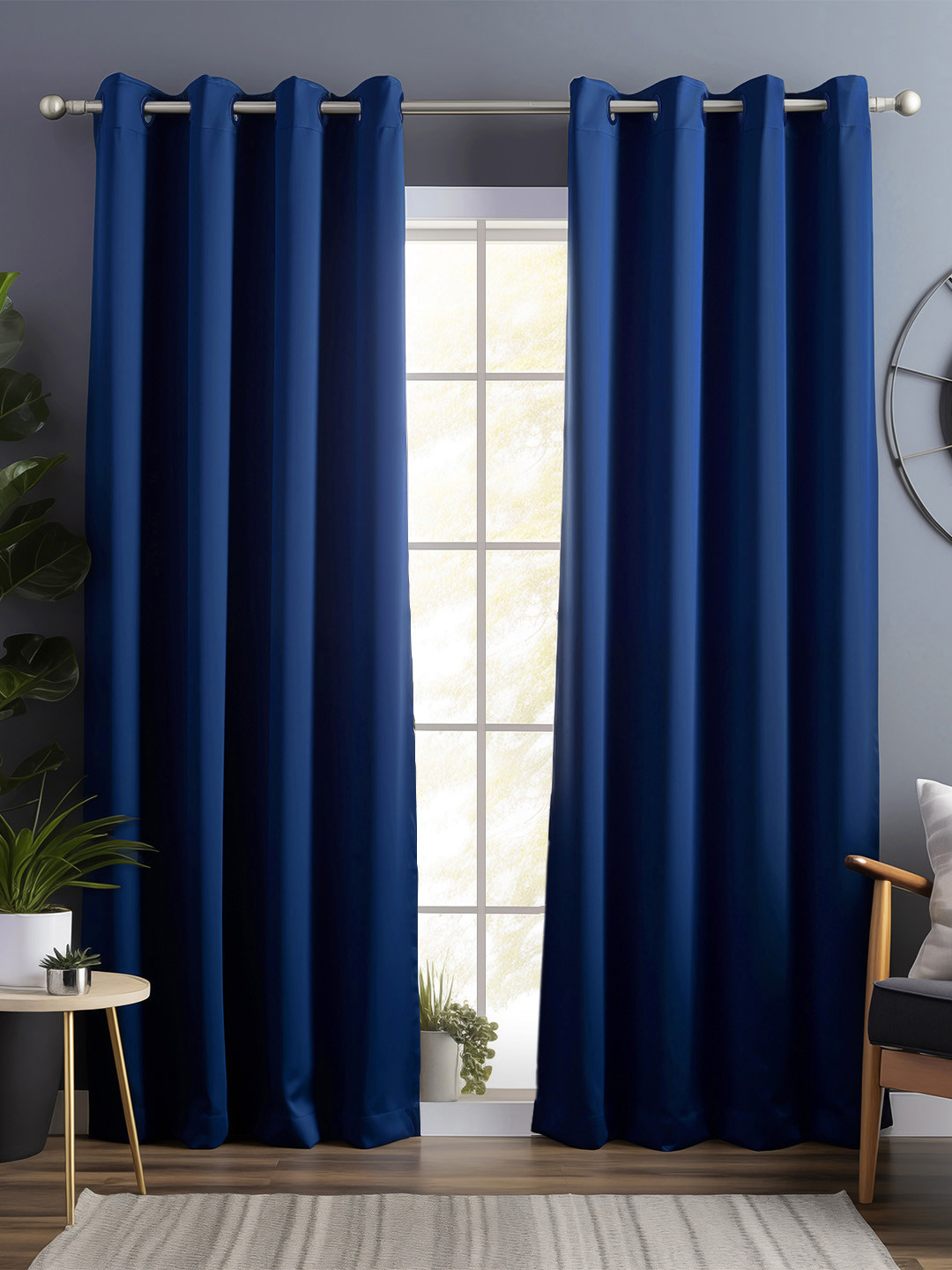 

Bedspun Navy Blue 2 Pieces Black Out Door Curtain