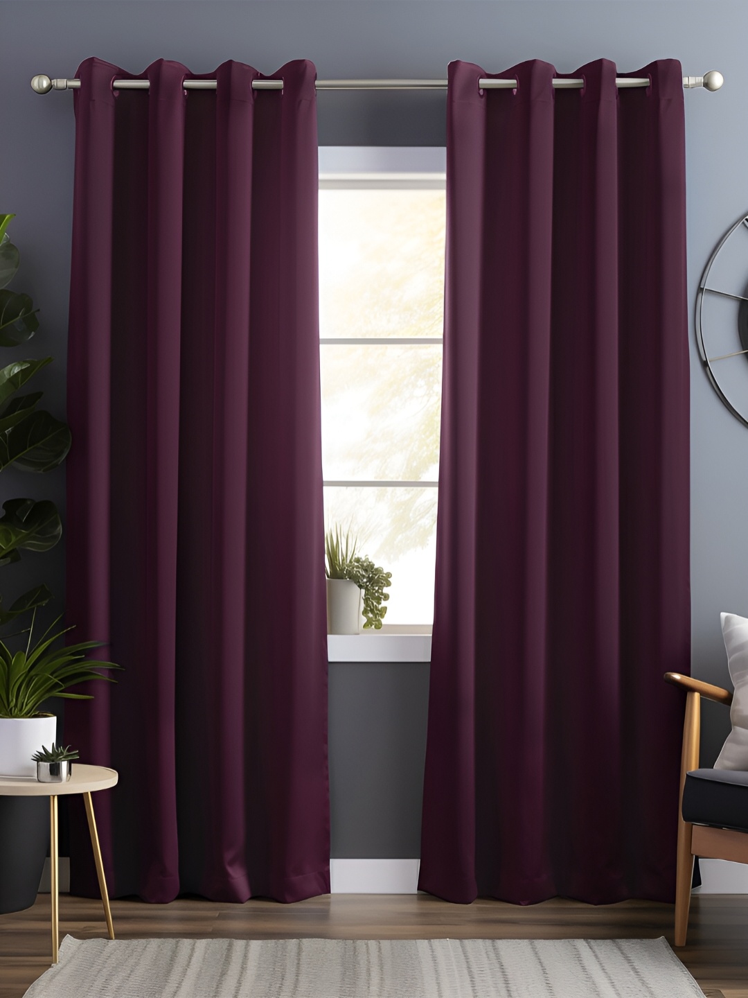 

Bedspun Purple 2 Pieces Black Out Long Door Curtain